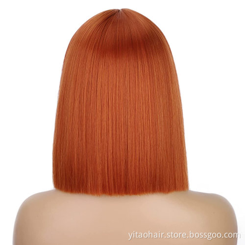Heat Resistant Orange Red Colored Silky Straight Wig Colorful Middle Part Synthetic Hair Bob Wigs Copper Color Bobo Hair